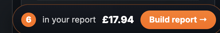 The report builder bar showing six reports in your report at a running total of £17.94 with a Build report button
