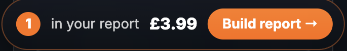 The build bar showing 1 report in your report at £3.99 and a Build report button
